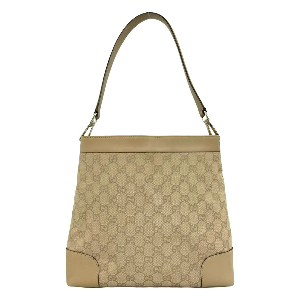 GUCCI GG Canvas Pattern Leather Semi-One Shoulder Bag Handbag Tote Beige 07459